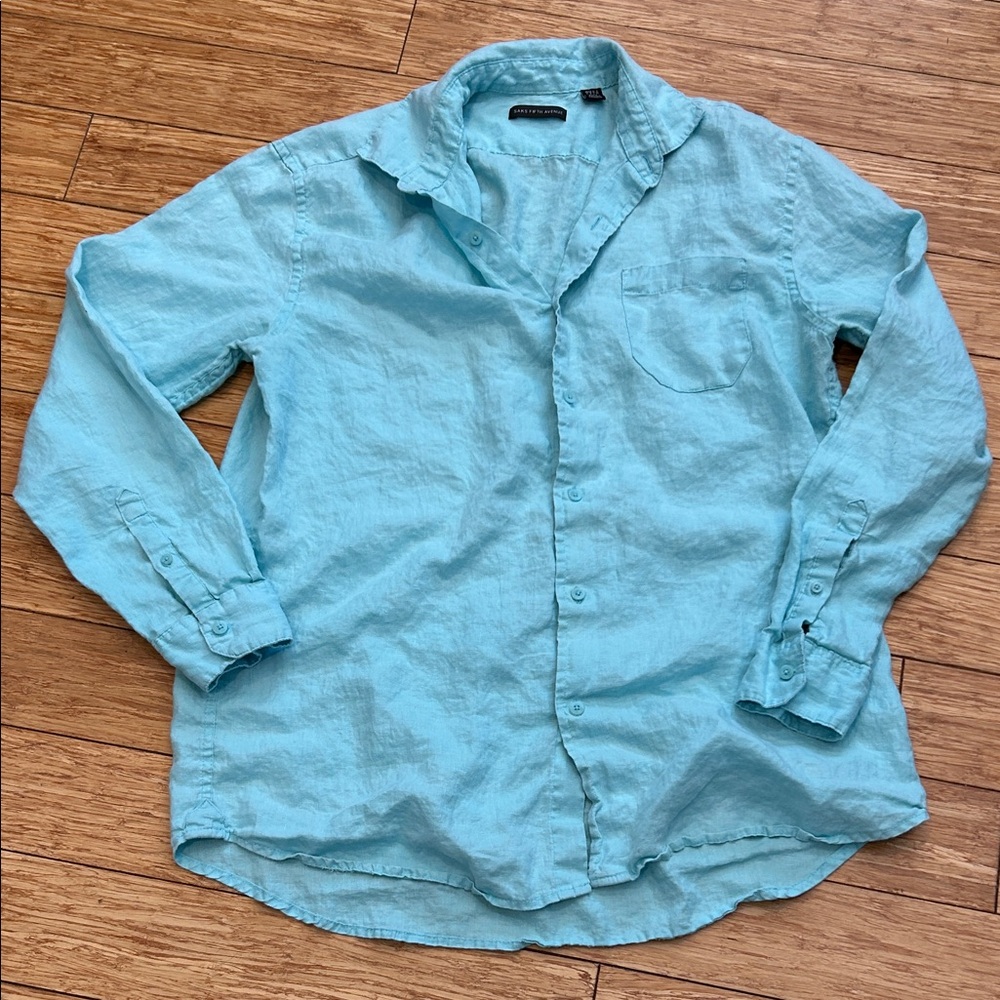 Saks Fifth Avenue Black Label Resortwear Light Blue Linen Casual Shirt